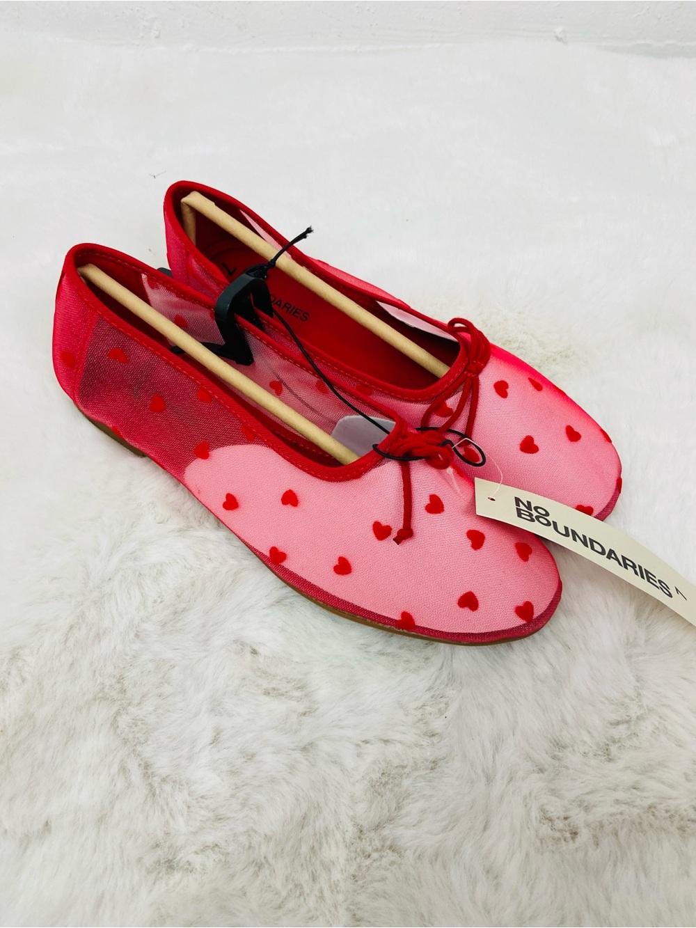 NWT No Boundaries valentine’s Day sheer Red Heart Ballet Flats size 6 & 7